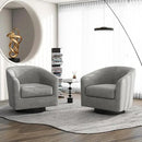 Swivel Barrel Accent Chair Set of 2, Modern Round Linen Arm Chair for Living Room, Bedroom, Comfy Club Reading Chairs for Adults-Linen Fabric Light Grey by CozyNest Decor