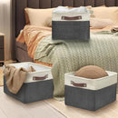 SIMPLE HOUSEWARE Large Fabric Storage Bin, 15" x 11" with Leather Like Handles, 3 Pack, Dark Gray by CozyNest Decor
