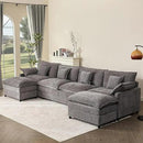 142.5" U Shaped Couch, Modular Sectional Sofa, 3-Seater Comfy Cloud Couch with Movable Ottoman, Deep Seat Couches for Living Room, Chenille, Slate by CozyNest Decor