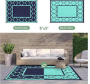 GENIMO 6' x 9' Outdoor Rug Waterproof for Patio Decor, Foldable Reversible Plastic Straw Area Rugs Mat for Camper, Outside Carpet for Rv, Deck, Porch, Picnic, Beach, Balcony, Navy Blue & Jade Green by GreenHaven Gardens