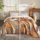 Boho Throw Blanket for Bed 60”x80”, 100% Cotton Woven Blanket for Couch Sofa, Ultra Soft 4-Layer Muslin Quilt with Patchwork Floral Printed, Farmhouse Bed Blanket/Cover for Living Room Decor by CozyNest Decor