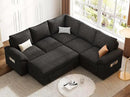 85 Inch Modular Sectional Sofa with Pull Out Bed,L Shaped 5 Seat Sectional Sleeper Sofa with Storage,Sectional Couches for Living Room,Cloud Modular Couch,Removable Sofa Cover,Black by CozyNest Decor