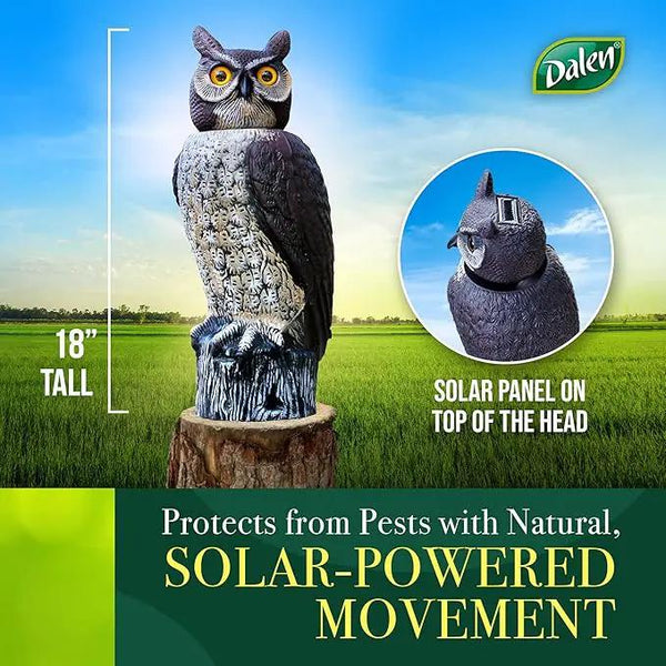 Dalen SOL-R Action Solar Fake Owl Decoy to Scare Birds Away from Gardens, Rooftops, and Patios - Safe and Humane, 18" 360º Rotating Head, photo 2 of 9