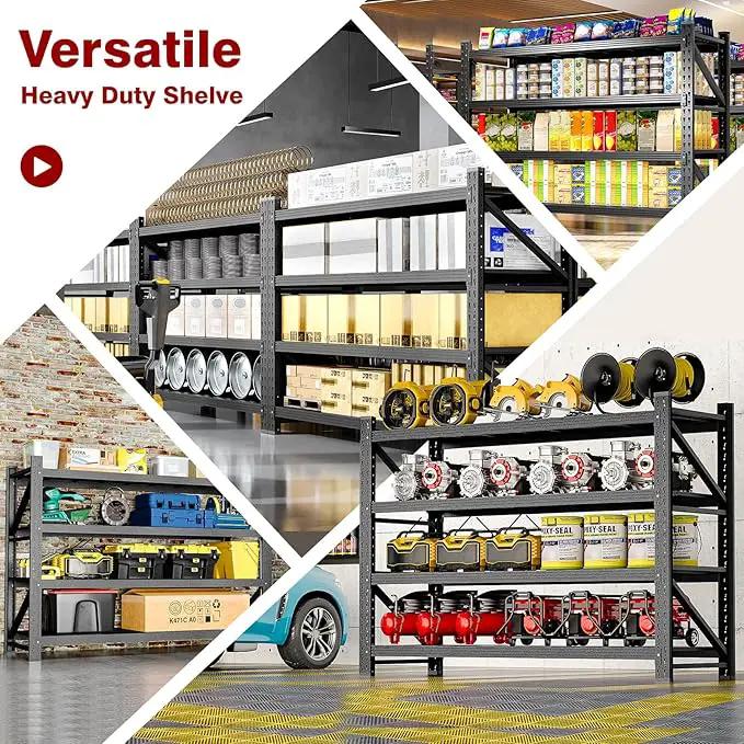 7000LBS Metal Steel Storage Shelves - 78.7" W Black 4 Tier Heavy Duty Rack Commercial Industrial Shelving with Adjustable Shelf for Basement Garage Warehouse - 78.7" W x 24" D x 78.7" H, photo 3 of 6