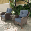 3 Pieces Outdoor Patio Furniture Sets with Single Chairs with 6-inch Thick Cushion and Side Table for Deck Lawn by GreenHaven Gardens