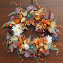 Fall Wreaths for Front Door Outside 24 Inch Autumn Wreath with Pumpkins, Silk Leaves & Purple Flowers Autumn Wreaths for Front Door, Halloween Wreath Decoration, Thanksgiving Decor by CozyNest Decor