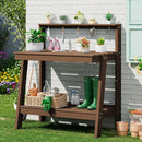 SERWALL Potting Bench Outdoor with Storage, 3-Tier HDPE Gardening Table with Angled Legs & Tool Hooks, All-Weather Heavy Duty Potting Table for Patio, Backyard, Garden, Brown by GreenHaven Gardens