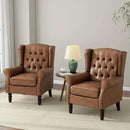Accent Chair, Upholstered Armchair with Button Tufted High Back & Solid Wood Legs, Comfy Wingback Reading Single Sofa Chair for Small Spaces, Living Room, Bedroom (Leather Brown, Set of 1) by CozyNest Decor