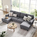 LINSY HOME Sectional Couch, 111'' W Corduroy U Shaped Sofa with Sleepable Armrests, 4 Seat Couch with Double Chaises, Deep Sofa for Living Room, Grey