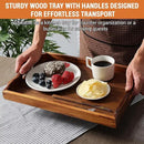 Nature Walnut Wooden Serving Tray with Handles, Solid Wood Food Tray for Coffee, Breakfast, Dinner, Ottoman,16.6x11.8x2.4 inches by CozyNest Decor