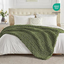 Carriediosa Chunky Knit Throw Blanket 50" X 60", 100% Hand Made Large Chenille Loop Yarn Soft Fluffy Throws for Couch Sofa Bed, Big Crochet Cozy Heavy Thick Cable Woven Blankets, Olive Green by CozyNest Decor