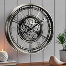 CLXEAST 21 Inch Large Moving Gear Wall Clock,Industrial Steampunk Decor,Decorative Wall Clock for Modern Farmhouse Living Room Decor,Gunmetal Silver Finish by CozyNest Decor