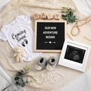 9 Pcs Pregnancy Announcement Set Pregnancy Reveal Ideas Felt Letter Board Baby Bodysuit Booties Photo Frame Bear Plush Wood Blocks for Coming Soon Baby Announcement(Black) by TinyTreasures Baby Boutique