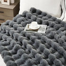 DREAMNINE Large Soft Thick Fuzzy Bubble Faux Rabbit Fur Bed Blanket Queen Size 80" x 90",Reversible Gray Plush Big Warm Shaggy Fluffy Blankets for Sofa, Solid Luxury Cozy Cute Bumpy Furry Blanket,Grey by CozyNest Decor