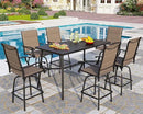 PHI VILLA 7 Piece Patio Bar Dining Set, Bar Height Outdoor Table and Chairs with 6 Swivel Bar Stools (Padded Textilene) & Large Rectangle Metal Table for Deck, Garden and Yard by CozyNest Decor