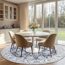 jinchan Round Rug 8ft Area Rugs Vintage Floral Distressed Design Machine Washable Non-Slip Low-Pile Ultra-Thin Circle Rug for Living Room Dining Room Bedroom Home Office Farmhouse (8' Round,Dark Blue) by TinyTreasures Baby Boutique