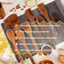 Riveira Walnut Wooden Spoons for Cooking Set of 9 – Natural Walnut Wooden Cooking Utensils, Spatula, Spoon - Premium Quality Utensil Set for Non-Toxic Cooking by CozyNest Decor