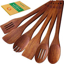 Riveira Teak Wooden Spoons for Cooking Set of 6 – Natural Teak Wooden Cooking Utensils, Wooden Spatula, Wooden Spoon - Premium Quality Wooden Utensil Set for Non-Toxic Cooking by CozyNest Decor