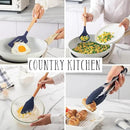 Country Kitchen Non Stick Silicone Utensil Set with Rounded Wood Handles for Cooking and Baking, 38 Piece Set, Navy by CozyNest Decor