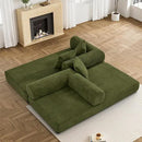 80.3" Convertible Sleeper Sofa Bed with Cylindrical Pillow, Corduroy Folding Mattress Couch with Fixed-Shape Frame, Modular Floor Sofa Lounge Couch for Living Room Bedroom Lounge, Green by CozyNest Decor