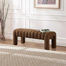 43.3" Bedroom Bench, Upholstered Entryway Bench, Modern End of Bed Ottoman with Solid Wood Legs and Adjustable Foot Pegs for Entryway, Dining Room and Living Room (Brown Boucle) by CozyNest Decor