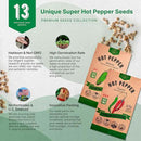 Organo Republic 13 Unique Super Hot Pepper Seeds Variety Pack - 1,020+ Non-GMO Heirloom Pepper Seeds for Outdoor and Indoor Home Gardening, Including Pepper Caloro, Firecracker, Habanero, Fresno Chili by GreenHaven Gardens