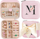 AYGXU Travel Jewelry Box for Women and Girls - Small Case With Initial A-Z - Teacher Gifts by TinyTreasures Baby Boutique