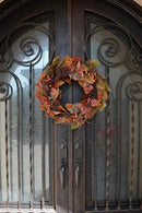 Admired By Nature 24 Inch Artificial Fall Magnolia Leaf Vine Berry Wreath Autumn Leaves For Wall Fornt Door Home Office Farmhouse Thanksgiving Harvest Cemetery Wreaths Indoor Outdoor, Orange-Pinecones by CozyNest Decor