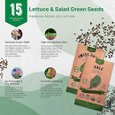 Organo Republic 15 Lettuce & Salad Greens Seeds Variety Pack 17700+ Non-GMO Heirloom Lettuce Seeds for Indoors & Outdoors Garden, Hydroponics, Aerogarden - Arugula, Kale, Spinach, Swiss Chard, Lettuce by GreenHaven Gardens