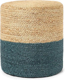 REDEARTH · Cylindrical Pouf Foot Stool Ottoman - Jute Braided Pouffe Poof Accent Sitting Footrest for Living Room, Bedroom, Nursery, Patio, Lounge (Natural Teal, 14.5"x14.5"x16") by CozyNest Decor
