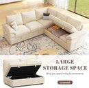 85 Inch Sectional Sleeper Sofa with Pull Out Bed,L Shaped 5 Seat Modular Sectional Sofa with Storage,Sectional Couches for Living Room,Cloud Modular Couch,Removable Sofa Cover,Beige by CozyNest Decor