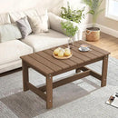 SERWALL Patio Coffee Table, HDPE Rectangle Outdoor Coffee Table, Brown by CozyNest Decor