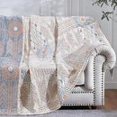 jinchan Boho 100% Cotton Muslin Queen Size 80x90 Throw Blanket Lightweight 4-Layer Orange Reversible Blanket Washable Breathable Geometric Striped Pattern Soft Comfy for Couch Bed Decor All Seasons by CozyNest Decor