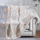 jinchan Boho 100% Cotton Muslin Twin Size 60x80 Throw Blanket Lightweight 4-Layer Orange Reversible Blanket Washable Breathable Geometric Striped Pattern Soft Comfy for Couch Bed Decor All Seasons by CozyNest Decor