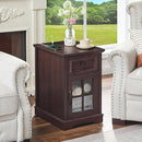 Farmhouse XXL End Table with Charging Station, Side Table with USB Ports and Outlets, Nightstand with Drawer and Glass Door Storage, Cherry Bedside Tables for Living Room, Bedroom, Office by CozyNest Decor