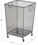 Deco 79 Metal Storage Basket Square Mesh Wire Rolling Laundry with Ring Handles, 17" x 16" x 24", Black by GreenHaven Gardens