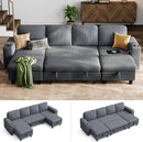 LINSY HOME Sectional Sleeper Sofa with Pull Out Couch Bed - Convertible Plush Corduroy Cloud Couch with Storage Chaise & USB Charging, Comfy U Shaped Modular Couches for Living Room, Grey by CozyNest Decor