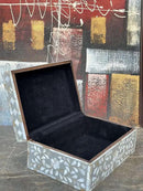 Decorative Wooden Storage Box with Mother of Pearl Inlay – Elegant Floral Design – Perfect for Home Décor in Living Room, Dining Area, or Bedroom (Grey, 9x6x3.5 inch) by CozyNest Decor