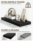 Marsmiles 24" Floating Shelves for Wall, Wooden Shelves with Invisible Brackets Set of 2, Rustic Farmhouse Wall Mounted Shelf for Kitchen Bathroom Living Room Study, Black by CozyNest Decor