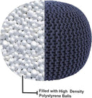 REDEARTH Round Pouf Foot Stool Bean Bag Ottoman - Cable Knitted Cord Boho Pouffe - Poof Accent Bean Bag - Handmade by Artisans for Living Room - Bedroom (19.5"x19.5"x14") - Navy Blue by CozyNest Decor