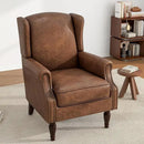 UIXE PU Leather High Back Accent Chair, Upholstered Armchair for Living Room, Retro Wingback Arm Chair Nailhead Trim Single Sofa Bedroom Reading Seat with Solid Wood Legs - Brown by CozyNest Decor