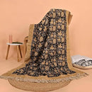 Bohemian Floral Cotton Throw Blanket with Tassels | 48x70 Inch Handblock Printed Sofa Throw | Black & Gold Decorative Bed Cover | Lightweight Couch Throw for Living Room & Bedroom by CozyNest Decor
