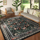 5x7 Washable Rug Vintage Floral Botanical Area Rug Non Slip Low Pile Large Rugs for Living Room, Bedroom, Farmhouse, Dining Room, Kids Playroom, Black by TinyTreasures Baby Boutique