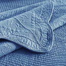 MarCielo 3-Piece 100% Cotton Oversized Bedspread Lightweight Quilt Coverlet Embroidery Farmhouse Bedding Set (TG Midtone Blue, Oversized Queen (100"x106"))