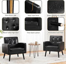 Yaheetech Mid-Century Accent Chairs, PU Leather Modern Upholstered Living Room Chair, Cozy Armchair Button Tufted Back and Wood Legs for Bedroom/Office/Cafe Black 2PCS by CozyNest Decor