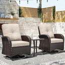 Joyside Outdoor Swivel Rocker Chairs, 3 Piece Wicker Patio Set with Thick Cushion and Side Table, Rattan Patio Swivel Rocking Chairs for Porch, Deck Use (Brown/Beige, 3 PCS) by GreenHaven Gardens