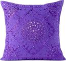 Eyes of India Embroidered Decorative Boho Throw Pillow Cover with Mirrors, Handmade Bohemian Accent Cushion Case for Sofa Couch Bedroom Living Room (Purple, 24" x 24") by CozyNest Decor