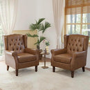 High Back Accent Chairs Set of 2,Upholstered Faux Leather Wingback Armchairs with Solid Wood Legs for Small Spaces,Comfy Single Sofa Chairs for Living Room,Bedroom,Office-Brown by CozyNest Decor
