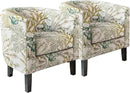 BELLEZE Living Room Chairs Set of 2, Linen Round Accent Barrel Chairs, Club Tub Sofa Chairs for Bedroom, Corner Chairs with Flared Legs and Cozy Soft Padding - Highland (Green Coral) by CozyNest Decor