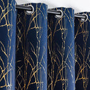 Grommets Blackout Long Window Curtains Navy Blue Gold-52W*84L 2PCS Drapes for Bedroom by CozyNest Decor